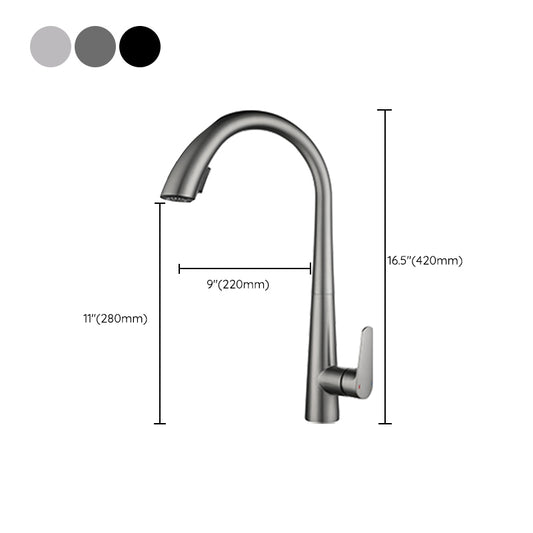 Modern Style Kitchen Faucet Stainless Steel Single Handle Gooseneck Kitchen Faucet Clearhalo 'Home Improvement' 'home_improvement' 'home_improvement_kitchen_faucets' 'Kitchen Faucets' 'Kitchen Remodel & Kitchen Fixtures' 'Kitchen Sinks & Faucet Components' 'kitchen_faucets' 6327648