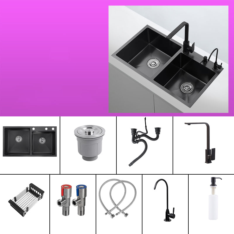 Contemporary Kitchen Sink Stainless Steel 3 Holes Drop-In Kitchen Sink Sink with Faucet Square Faucet Clearhalo 'Home Improvement' 'home_improvement' 'home_improvement_kitchen_sinks' 'Kitchen Remodel & Kitchen Fixtures' 'Kitchen Sinks & Faucet Components' 'Kitchen Sinks' 'kitchen_sinks' 6327709