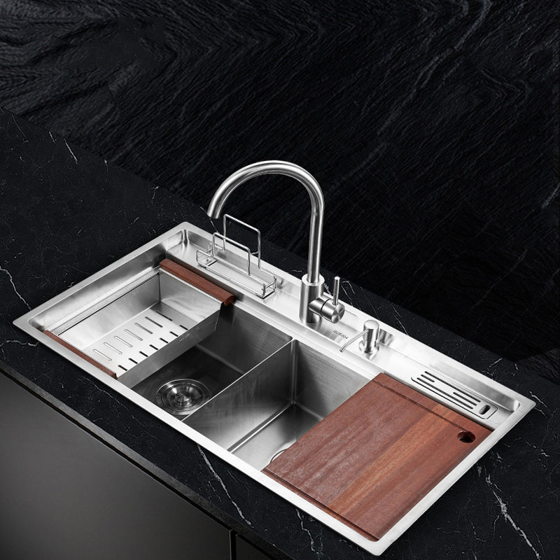 Modern Kitchen Sink Stainless Steel Double Sink with Grid and Strainer Workstation Clearhalo 'Home Improvement' 'home_improvement' 'home_improvement_kitchen_sinks' 'Kitchen Remodel & Kitchen Fixtures' 'Kitchen Sinks & Faucet Components' 'Kitchen Sinks' 'kitchen_sinks' 6327771