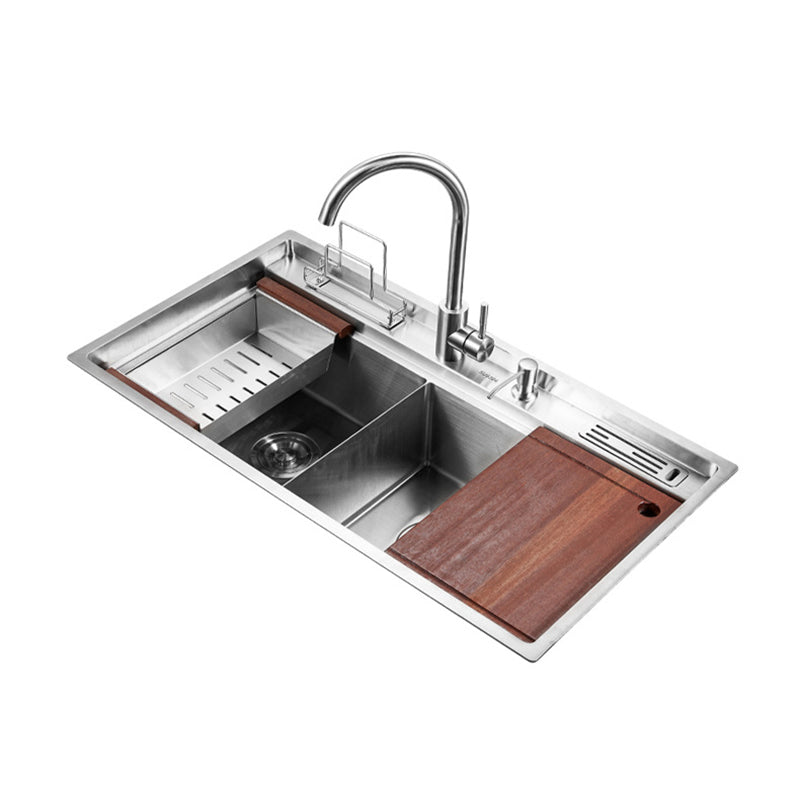 Modern Kitchen Sink Stainless Steel Double Sink with Grid and Strainer Workstation Clearhalo 'Home Improvement' 'home_improvement' 'home_improvement_kitchen_sinks' 'Kitchen Remodel & Kitchen Fixtures' 'Kitchen Sinks & Faucet Components' 'Kitchen Sinks' 'kitchen_sinks' 6327775