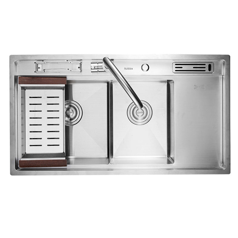 Modern Kitchen Sink Stainless Steel Double Sink with Grid and Strainer Workstation Clearhalo 'Home Improvement' 'home_improvement' 'home_improvement_kitchen_sinks' 'Kitchen Remodel & Kitchen Fixtures' 'Kitchen Sinks & Faucet Components' 'Kitchen Sinks' 'kitchen_sinks' 6327787