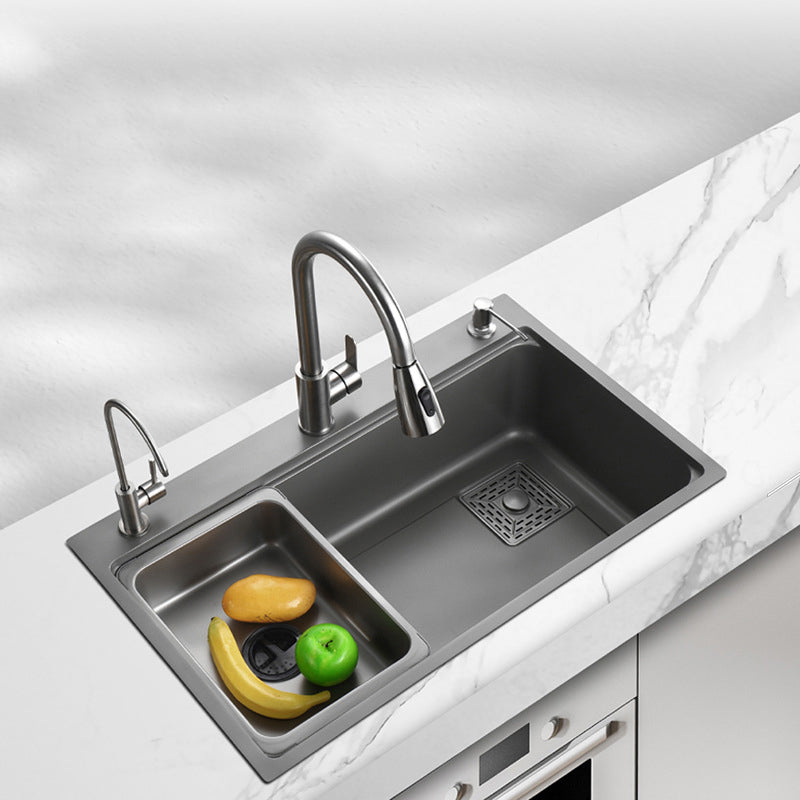 Modern Kitchen Sink Stainless Steel with Accessories and Faucet Top-Mount Workstation Sink Clearhalo 'Home Improvement' 'home_improvement' 'home_improvement_kitchen_sinks' 'Kitchen Remodel & Kitchen Fixtures' 'Kitchen Sinks & Faucet Components' 'Kitchen Sinks' 'kitchen_sinks' 6327789