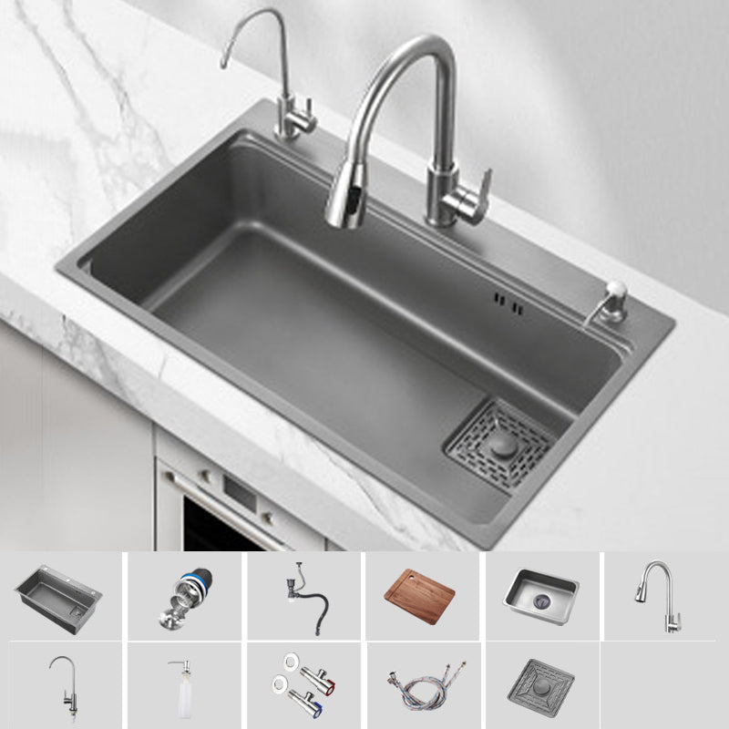Modern Kitchen Sink Stainless Steel with Accessories and Faucet Top-Mount Workstation Sink Sink with Faucet Pull Out Faucet Clearhalo 'Home Improvement' 'home_improvement' 'home_improvement_kitchen_sinks' 'Kitchen Remodel & Kitchen Fixtures' 'Kitchen Sinks & Faucet Components' 'Kitchen Sinks' 'kitchen_sinks' 6327791