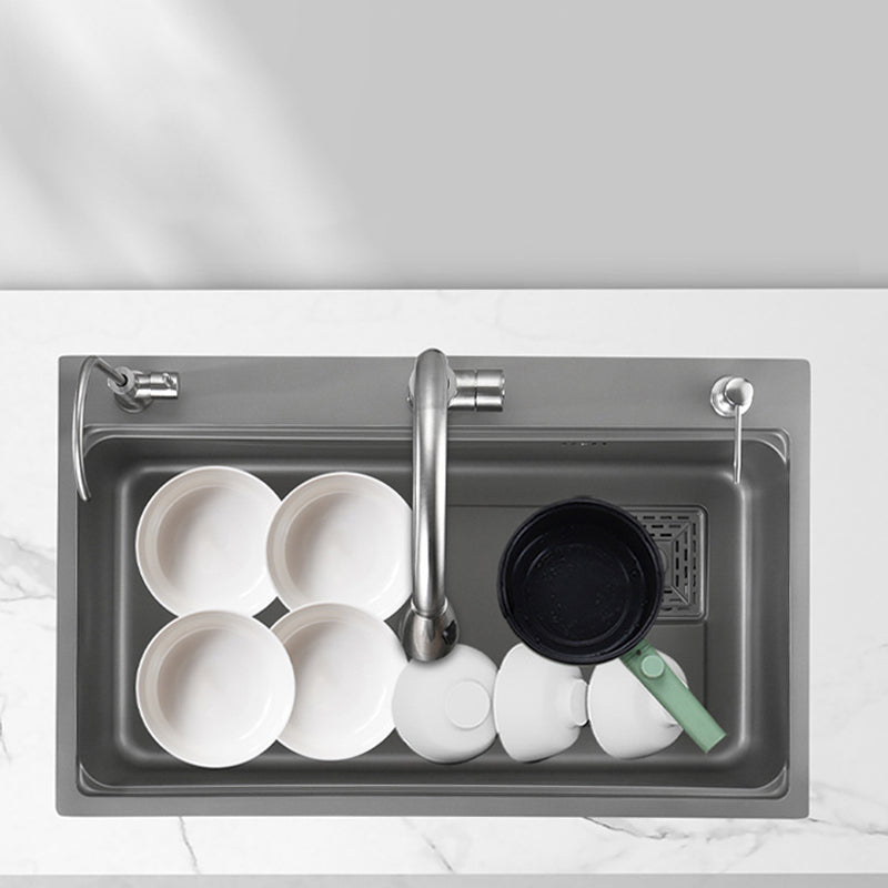 Modern Kitchen Sink Stainless Steel with Accessories and Faucet Top-Mount Workstation Sink Clearhalo 'Home Improvement' 'home_improvement' 'home_improvement_kitchen_sinks' 'Kitchen Remodel & Kitchen Fixtures' 'Kitchen Sinks & Faucet Components' 'Kitchen Sinks' 'kitchen_sinks' 6327796