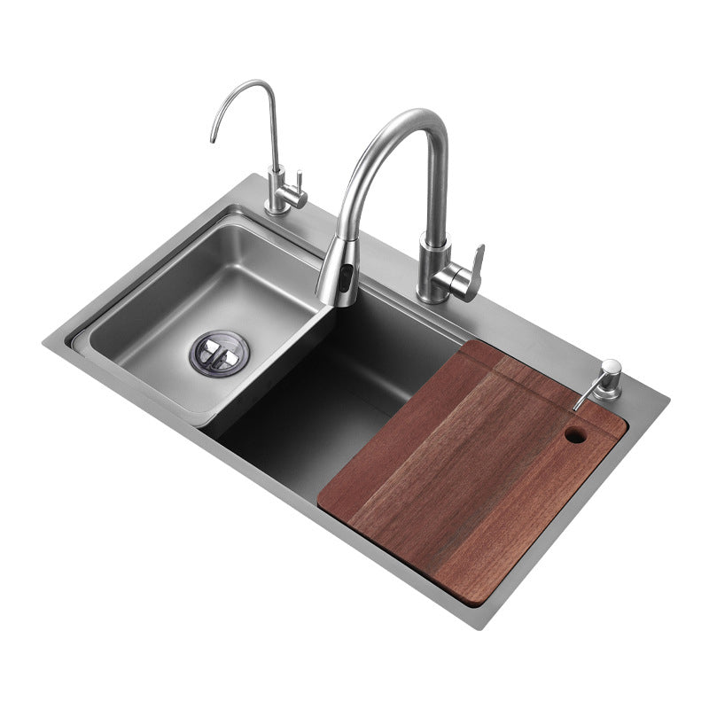 Modern Kitchen Sink Stainless Steel with Accessories and Faucet Top-Mount Workstation Sink Clearhalo 'Home Improvement' 'home_improvement' 'home_improvement_kitchen_sinks' 'Kitchen Remodel & Kitchen Fixtures' 'Kitchen Sinks & Faucet Components' 'Kitchen Sinks' 'kitchen_sinks' 6327797