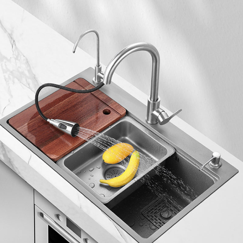 Modern Kitchen Sink Stainless Steel with Accessories and Faucet Top-Mount Workstation Sink Clearhalo 'Home Improvement' 'home_improvement' 'home_improvement_kitchen_sinks' 'Kitchen Remodel & Kitchen Fixtures' 'Kitchen Sinks & Faucet Components' 'Kitchen Sinks' 'kitchen_sinks' 6327808
