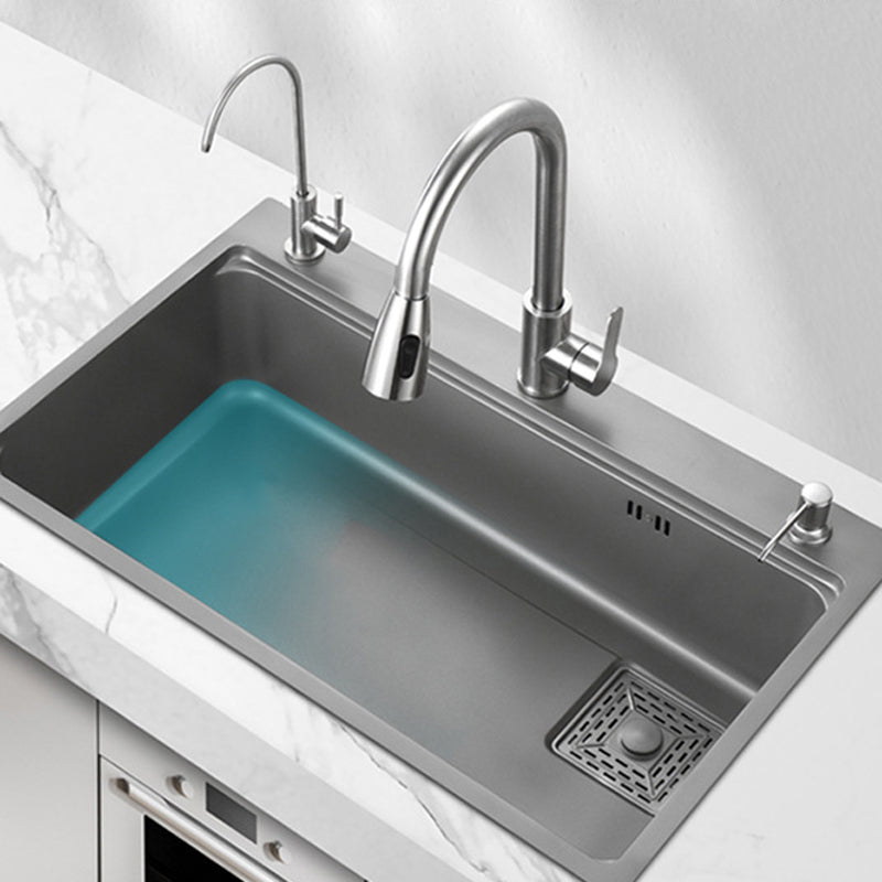 Modern Kitchen Sink Stainless Steel with Accessories and Faucet Top-Mount Workstation Sink Clearhalo 'Home Improvement' 'home_improvement' 'home_improvement_kitchen_sinks' 'Kitchen Remodel & Kitchen Fixtures' 'Kitchen Sinks & Faucet Components' 'Kitchen Sinks' 'kitchen_sinks' 6327811