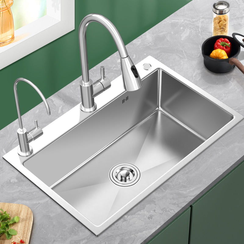 Contemporary Kitchen Sink Stainless Steel Kitchen Sink with Drain Strainer Kit Clearhalo 'Home Improvement' 'home_improvement' 'home_improvement_kitchen_sinks' 'Kitchen Remodel & Kitchen Fixtures' 'Kitchen Sinks & Faucet Components' 'Kitchen Sinks' 'kitchen_sinks' 6327839
