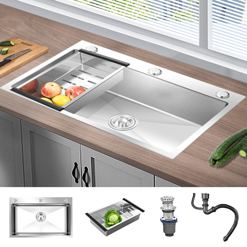 Contemporary Kitchen Sink Stainless Steel Kitchen Sink with Drain Strainer Kit Sink Only None Clearhalo 'Home Improvement' 'home_improvement' 'home_improvement_kitchen_sinks' 'Kitchen Remodel & Kitchen Fixtures' 'Kitchen Sinks & Faucet Components' 'Kitchen Sinks' 'kitchen_sinks' 6327840
