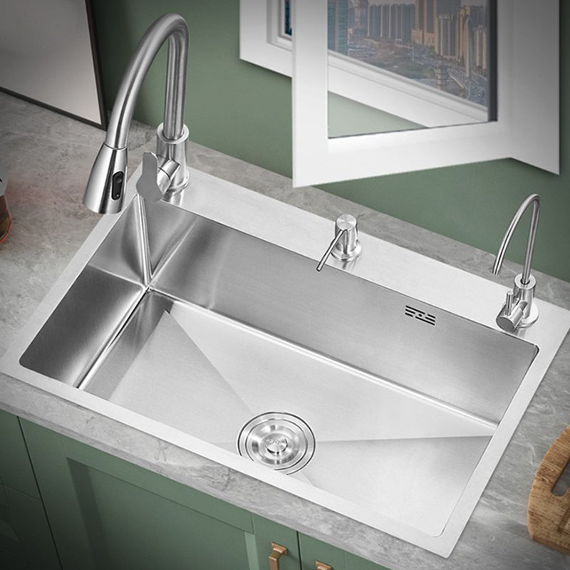 Contemporary Kitchen Sink Stainless Steel Kitchen Sink with Drain Strainer Kit Clearhalo 'Home Improvement' 'home_improvement' 'home_improvement_kitchen_sinks' 'Kitchen Remodel & Kitchen Fixtures' 'Kitchen Sinks & Faucet Components' 'Kitchen Sinks' 'kitchen_sinks' 6327841