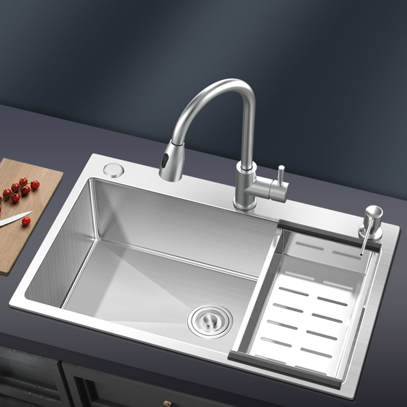 Contemporary Kitchen Sink Stainless Steel Kitchen Sink with Drain Strainer Kit Clearhalo 'Home Improvement' 'home_improvement' 'home_improvement_kitchen_sinks' 'Kitchen Remodel & Kitchen Fixtures' 'Kitchen Sinks & Faucet Components' 'Kitchen Sinks' 'kitchen_sinks' 6327842