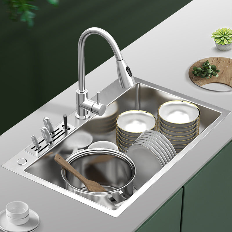 Contemporary Kitchen Sink Stainless Steel Kitchen Sink with Drain Strainer Kit Clearhalo 'Home Improvement' 'home_improvement' 'home_improvement_kitchen_sinks' 'Kitchen Remodel & Kitchen Fixtures' 'Kitchen Sinks & Faucet Components' 'Kitchen Sinks' 'kitchen_sinks' 6327853