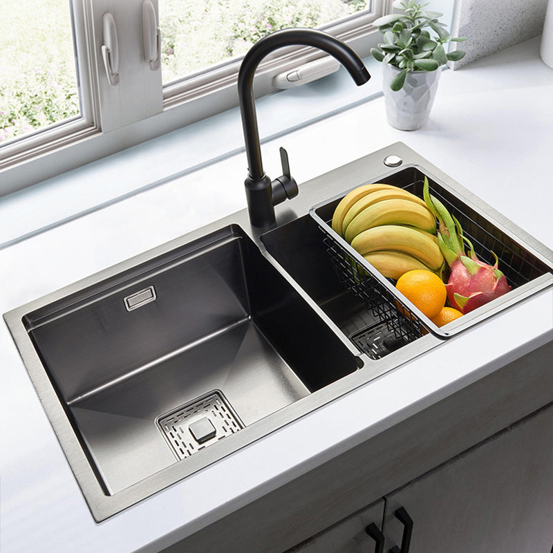 Modern Workstation Sink Stainless Steel Cutting-Board and Faucet Kitchen Sink Clearhalo 'Home Improvement' 'home_improvement' 'home_improvement_kitchen_sinks' 'Kitchen Remodel & Kitchen Fixtures' 'Kitchen Sinks & Faucet Components' 'Kitchen Sinks' 'kitchen_sinks' 6327857