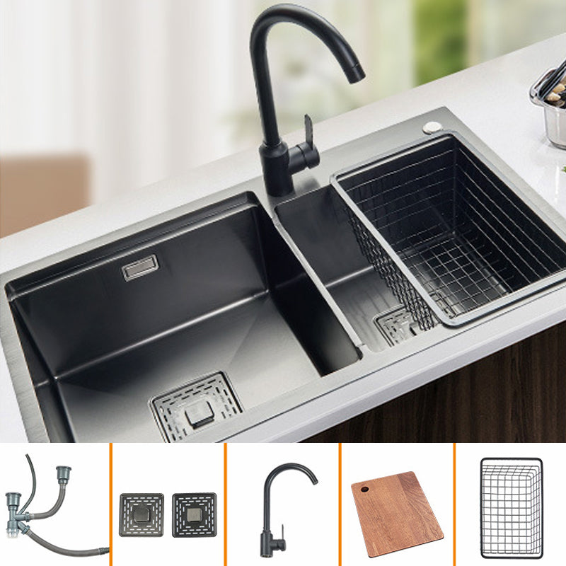 Modern Workstation Sink Stainless Steel Cutting-Board and Faucet Kitchen Sink Black Sink with Faucet Clearhalo 'Home Improvement' 'home_improvement' 'home_improvement_kitchen_sinks' 'Kitchen Remodel & Kitchen Fixtures' 'Kitchen Sinks & Faucet Components' 'Kitchen Sinks' 'kitchen_sinks' 6327858