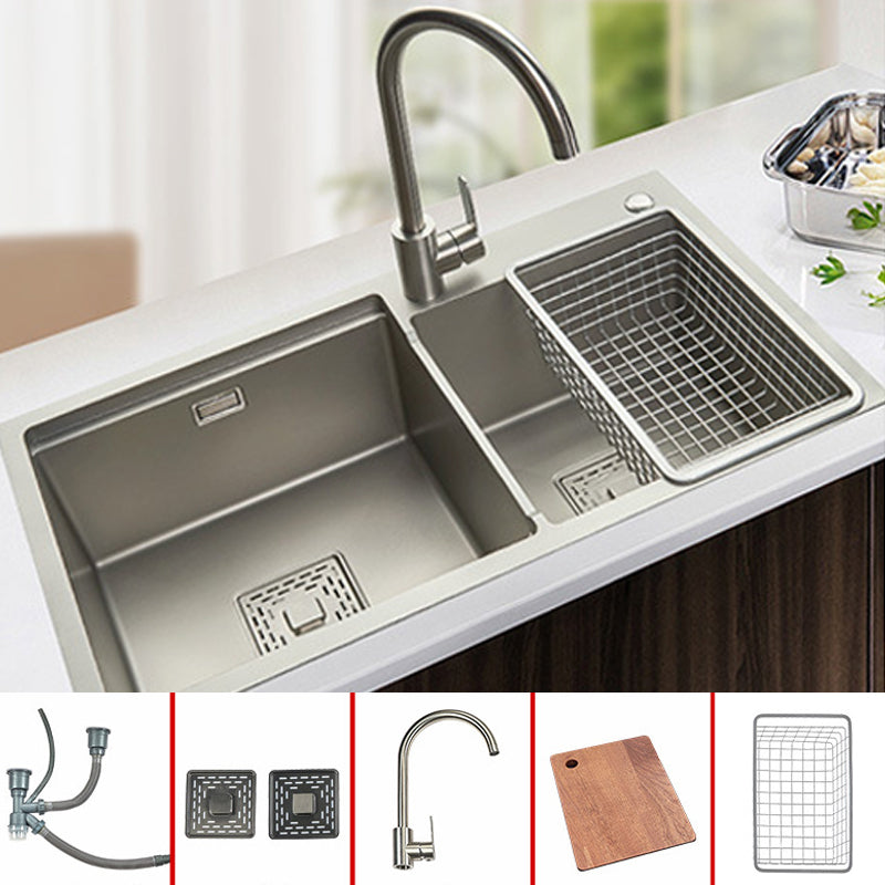 Modern Workstation Sink Stainless Steel Cutting-Board and Faucet Kitchen Sink Silver Sink with Faucet Clearhalo 'Home Improvement' 'home_improvement' 'home_improvement_kitchen_sinks' 'Kitchen Remodel & Kitchen Fixtures' 'Kitchen Sinks & Faucet Components' 'Kitchen Sinks' 'kitchen_sinks' 6327859