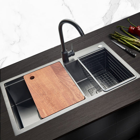 Modern Workstation Sink Stainless Steel Cutting-Board and Faucet Kitchen Sink Clearhalo 'Home Improvement' 'home_improvement' 'home_improvement_kitchen_sinks' 'Kitchen Remodel & Kitchen Fixtures' 'Kitchen Sinks & Faucet Components' 'Kitchen Sinks' 'kitchen_sinks' 6327872