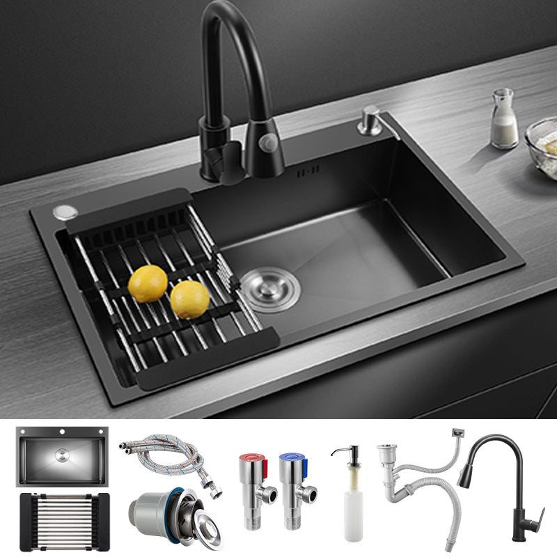 Classic Style Kitchen Sink Stainless Steel Kitchen Sink with Soap Dispenser Sink with Faucet Pull Out Faucet Clearhalo 'Home Improvement' 'home_improvement' 'home_improvement_kitchen_sinks' 'Kitchen Remodel & Kitchen Fixtures' 'Kitchen Sinks & Faucet Components' 'Kitchen Sinks' 'kitchen_sinks' 6327877