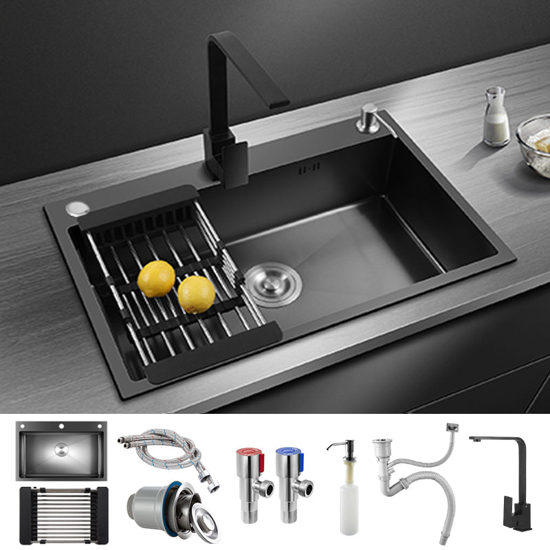 Classic Style Kitchen Sink Stainless Steel Kitchen Sink with Soap Dispenser Sink with Faucet Square Faucet Clearhalo 'Home Improvement' 'home_improvement' 'home_improvement_kitchen_sinks' 'Kitchen Remodel & Kitchen Fixtures' 'Kitchen Sinks & Faucet Components' 'Kitchen Sinks' 'kitchen_sinks' 6327878