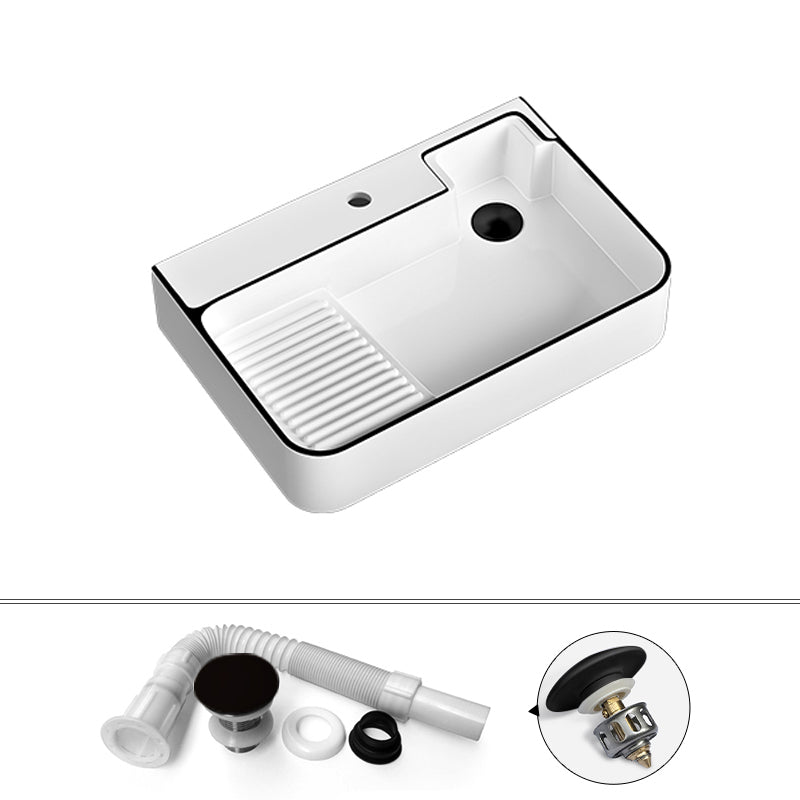 Contemporary Bathroom Sink Porcelain Solid Color Rectangular Vessel Sink with Pop-Up Drain Black White Left Washboard Sink Clearhalo 'Bathroom Remodel & Bathroom Fixtures' 'Bathroom Sinks & Faucet Components' 'Bathroom Sinks' 'bathroom_sink' 'Home Improvement' 'home_improvement' 'home_improvement_bathroom_sink' 6327909