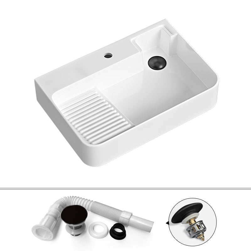 Contemporary Bathroom Sink Porcelain Solid Color Rectangular Vessel Sink with Pop-Up Drain Gloss White Left Washboard Sink Clearhalo 'Bathroom Remodel & Bathroom Fixtures' 'Bathroom Sinks & Faucet Components' 'Bathroom Sinks' 'bathroom_sink' 'Home Improvement' 'home_improvement' 'home_improvement_bathroom_sink' 6327919