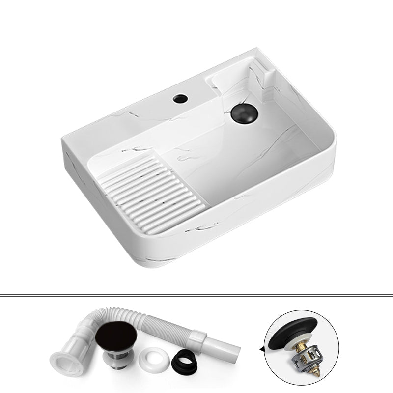 Contemporary Bathroom Sink Porcelain Solid Color Rectangular Vessel Sink with Pop-Up Drain White Left Washboard Sink Clearhalo 'Bathroom Remodel & Bathroom Fixtures' 'Bathroom Sinks & Faucet Components' 'Bathroom Sinks' 'bathroom_sink' 'Home Improvement' 'home_improvement' 'home_improvement_bathroom_sink' 6327921