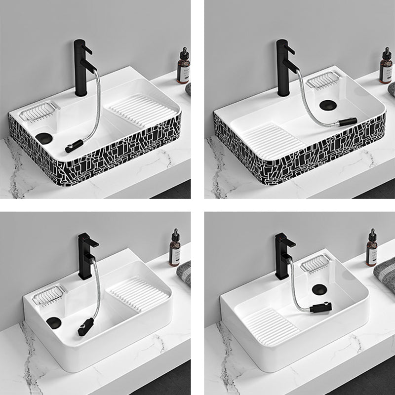 Contemporary Bathroom Sink Porcelain Solid Color Rectangular Vessel Sink with Pop-Up Drain Clearhalo 'Bathroom Remodel & Bathroom Fixtures' 'Bathroom Sinks & Faucet Components' 'Bathroom Sinks' 'bathroom_sink' 'Home Improvement' 'home_improvement' 'home_improvement_bathroom_sink' 6327922