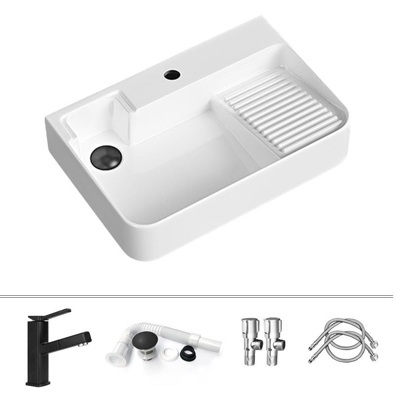 Contemporary Bathroom Sink Porcelain Solid Color Rectangular Vessel Sink with Pop-Up Drain Gloss White Right Washboard Sink with Faucet Clearhalo 'Bathroom Remodel & Bathroom Fixtures' 'Bathroom Sinks & Faucet Components' 'Bathroom Sinks' 'bathroom_sink' 'Home Improvement' 'home_improvement' 'home_improvement_bathroom_sink' 6327926