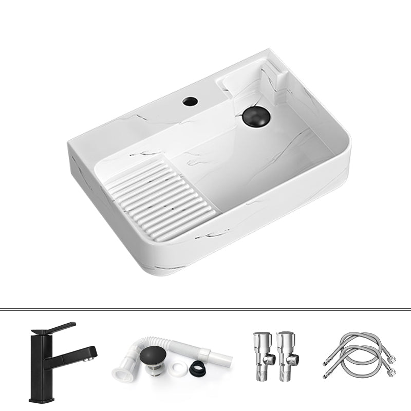 Contemporary Bathroom Sink Porcelain Solid Color Rectangular Vessel Sink with Pop-Up Drain White Left Washboard Sink with Faucet Clearhalo 'Bathroom Remodel & Bathroom Fixtures' 'Bathroom Sinks & Faucet Components' 'Bathroom Sinks' 'bathroom_sink' 'Home Improvement' 'home_improvement' 'home_improvement_bathroom_sink' 6327933