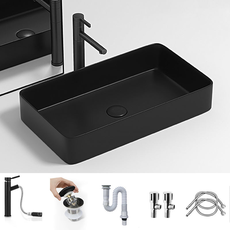 Modern Bathroom Sink Pop-Up Drain Porcelain Round Vessel Lavatory Sink Black 24"L x 14"W x 4"H Sink with Faucet Clearhalo 'Bathroom Remodel & Bathroom Fixtures' 'Bathroom Sinks & Faucet Components' 'Bathroom Sinks' 'bathroom_sink' 'Home Improvement' 'home_improvement' 'home_improvement_bathroom_sink' 6327954