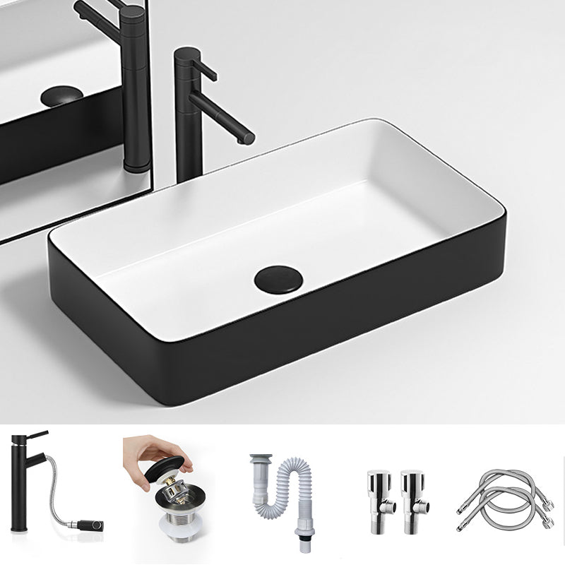 Modern Bathroom Sink Pop-Up Drain Porcelain Round Vessel Lavatory Sink Black White 24"L x 14"W x 4"H Sink with Faucet Clearhalo 'Bathroom Remodel & Bathroom Fixtures' 'Bathroom Sinks & Faucet Components' 'Bathroom Sinks' 'bathroom_sink' 'Home Improvement' 'home_improvement' 'home_improvement_bathroom_sink' 6327958