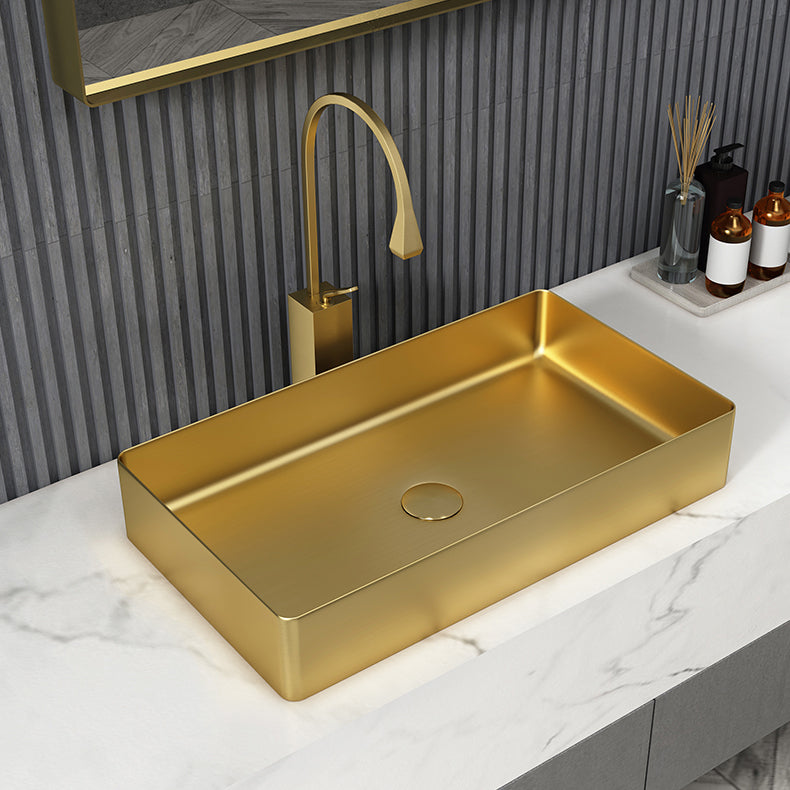 Modern Bathroom Sink Metal Rectangular Vessel Bathroom Sink with Pop-Up Drain Clearhalo 'Bathroom Remodel & Bathroom Fixtures' 'Bathroom Sinks & Faucet Components' 'Bathroom Sinks' 'bathroom_sink' 'Home Improvement' 'home_improvement' 'home_improvement_bathroom_sink' 6327966