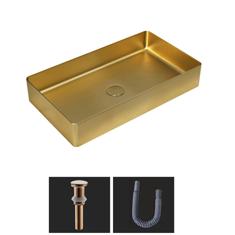 Modern Bathroom Sink Metal Rectangular Vessel Bathroom Sink with Pop-Up Drain Gold Sink Clearhalo 'Bathroom Remodel & Bathroom Fixtures' 'Bathroom Sinks & Faucet Components' 'Bathroom Sinks' 'bathroom_sink' 'Home Improvement' 'home_improvement' 'home_improvement_bathroom_sink' 6327967