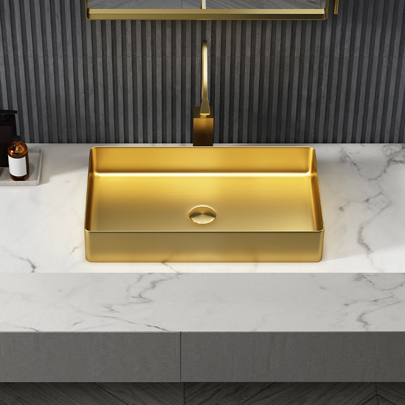 Modern Bathroom Sink Metal Rectangular Vessel Bathroom Sink with Pop-Up Drain Clearhalo 'Bathroom Remodel & Bathroom Fixtures' 'Bathroom Sinks & Faucet Components' 'Bathroom Sinks' 'bathroom_sink' 'Home Improvement' 'home_improvement' 'home_improvement_bathroom_sink' 6327968