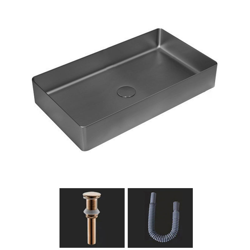Modern Bathroom Sink Metal Rectangular Vessel Bathroom Sink with Pop-Up Drain Grey Sink Clearhalo 'Bathroom Remodel & Bathroom Fixtures' 'Bathroom Sinks & Faucet Components' 'Bathroom Sinks' 'bathroom_sink' 'Home Improvement' 'home_improvement' 'home_improvement_bathroom_sink' 6327969