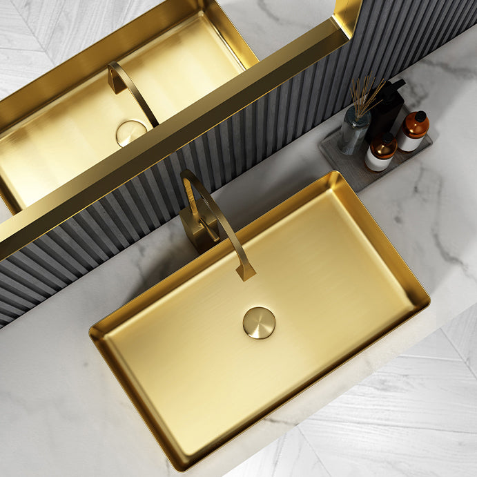 Modern Bathroom Sink Metal Rectangular Vessel Bathroom Sink with Pop-Up Drain Clearhalo 'Bathroom Remodel & Bathroom Fixtures' 'Bathroom Sinks & Faucet Components' 'Bathroom Sinks' 'bathroom_sink' 'Home Improvement' 'home_improvement' 'home_improvement_bathroom_sink' 6327970