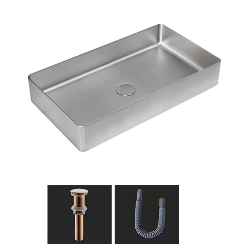 Modern Bathroom Sink Metal Rectangular Vessel Bathroom Sink with Pop-Up Drain Stainless Steel Sink Clearhalo 'Bathroom Remodel & Bathroom Fixtures' 'Bathroom Sinks & Faucet Components' 'Bathroom Sinks' 'bathroom_sink' 'Home Improvement' 'home_improvement' 'home_improvement_bathroom_sink' 6327971