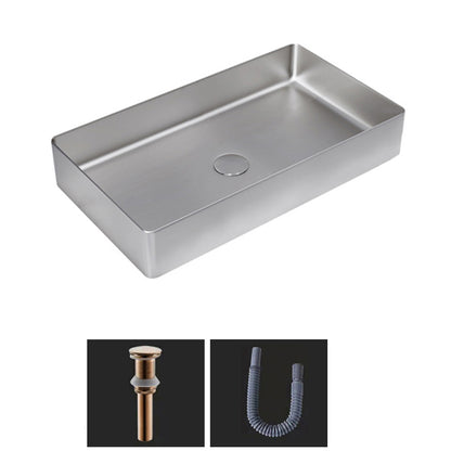 Modern Bathroom Sink Metal Rectangular Vessel Bathroom Sink with Pop-Up Drain Stainless Steel Sink Clearhalo 'Bathroom Remodel & Bathroom Fixtures' 'Bathroom Sinks & Faucet Components' 'Bathroom Sinks' 'bathroom_sink' 'Home Improvement' 'home_improvement' 'home_improvement_bathroom_sink' 6327971