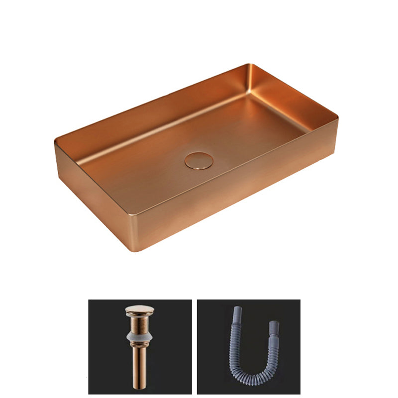 Modern Bathroom Sink Metal Rectangular Vessel Bathroom Sink with Pop-Up Drain Rose Gold Sink Clearhalo 'Bathroom Remodel & Bathroom Fixtures' 'Bathroom Sinks & Faucet Components' 'Bathroom Sinks' 'bathroom_sink' 'Home Improvement' 'home_improvement' 'home_improvement_bathroom_sink' 6327974