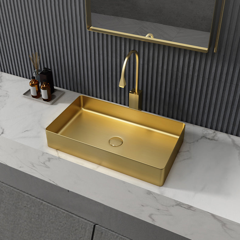 Modern Bathroom Sink Metal Rectangular Vessel Bathroom Sink with Pop-Up Drain Clearhalo 'Bathroom Remodel & Bathroom Fixtures' 'Bathroom Sinks & Faucet Components' 'Bathroom Sinks' 'bathroom_sink' 'Home Improvement' 'home_improvement' 'home_improvement_bathroom_sink' 6327975