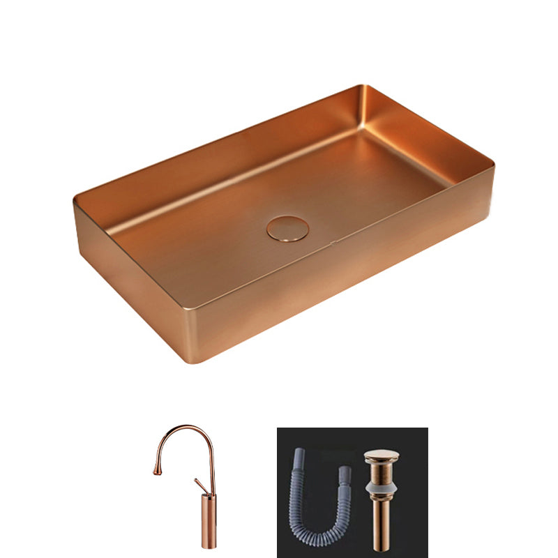 Modern Bathroom Sink Metal Rectangular Vessel Bathroom Sink with Pop-Up Drain Rose Gold Sink with Faucet Clearhalo 'Bathroom Remodel & Bathroom Fixtures' 'Bathroom Sinks & Faucet Components' 'Bathroom Sinks' 'bathroom_sink' 'Home Improvement' 'home_improvement' 'home_improvement_bathroom_sink' 6327976