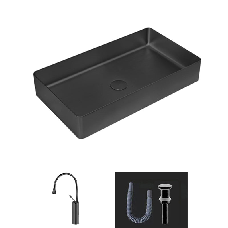 Modern Bathroom Sink Metal Rectangular Vessel Bathroom Sink with Pop-Up Drain Black Sink with Faucet Clearhalo 'Bathroom Remodel & Bathroom Fixtures' 'Bathroom Sinks & Faucet Components' 'Bathroom Sinks' 'bathroom_sink' 'Home Improvement' 'home_improvement' 'home_improvement_bathroom_sink' 6327978