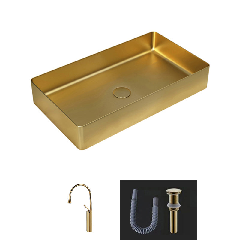 Modern Bathroom Sink Metal Rectangular Vessel Bathroom Sink with Pop-Up Drain Gold Sink with Faucet Clearhalo 'Bathroom Remodel & Bathroom Fixtures' 'Bathroom Sinks & Faucet Components' 'Bathroom Sinks' 'bathroom_sink' 'Home Improvement' 'home_improvement' 'home_improvement_bathroom_sink' 6327979