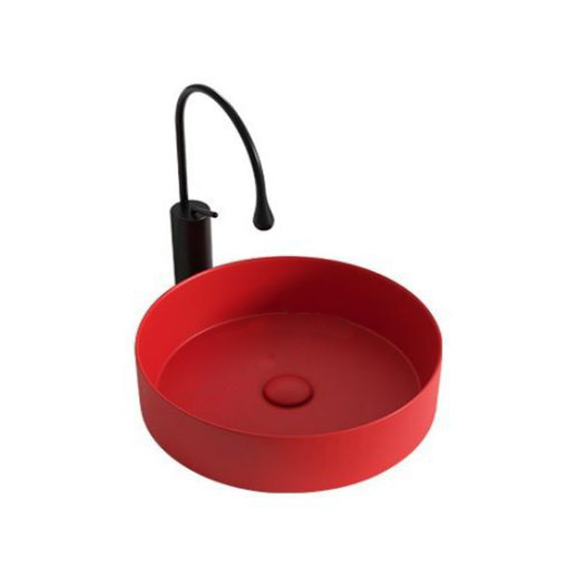 Modern Bathroom Sink Porcelain Round Wash Stand (Faucet Not Included ) Red Clearhalo 'Bathroom Remodel & Bathroom Fixtures' 'Bathroom Sinks & Faucet Components' 'Bathroom Sinks' 'bathroom_sink' 'Home Improvement' 'home_improvement' 'home_improvement_bathroom_sink' 6328036
