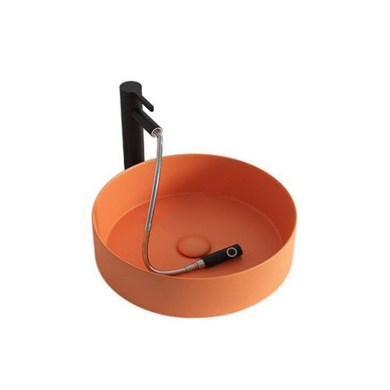 Modern Bathroom Sink Porcelain Round Wash Stand (Faucet Not Included ) Orange Clearhalo 'Bathroom Remodel & Bathroom Fixtures' 'Bathroom Sinks & Faucet Components' 'Bathroom Sinks' 'bathroom_sink' 'Home Improvement' 'home_improvement' 'home_improvement_bathroom_sink' 6328037