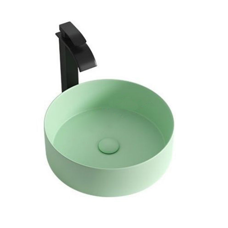 Modern Bathroom Sink Porcelain Round Wash Stand (Faucet Not Included ) Green Clearhalo 'Bathroom Remodel & Bathroom Fixtures' 'Bathroom Sinks & Faucet Components' 'Bathroom Sinks' 'bathroom_sink' 'Home Improvement' 'home_improvement' 'home_improvement_bathroom_sink' 6328038