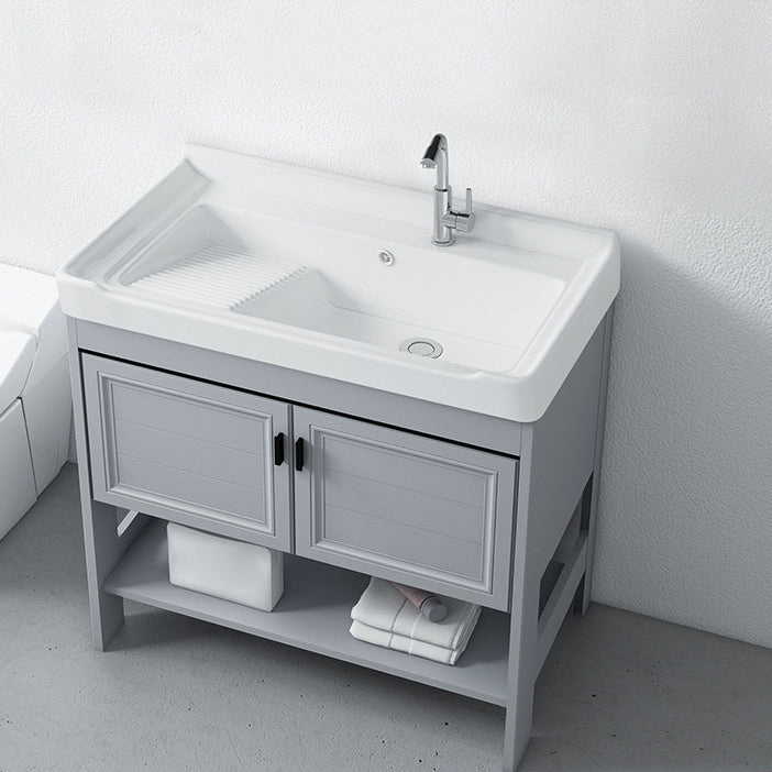 Modern Console Sink Porcelain Rectangular with Right Basin and Faucet Trough Sink Clearhalo 'Bathroom Remodel & Bathroom Fixtures' 'Bathroom Sinks & Faucet Components' 'Bathroom Sinks' 'bathroom_sink' 'Home Improvement' 'home_improvement' 'home_improvement_bathroom_sink' 6328057