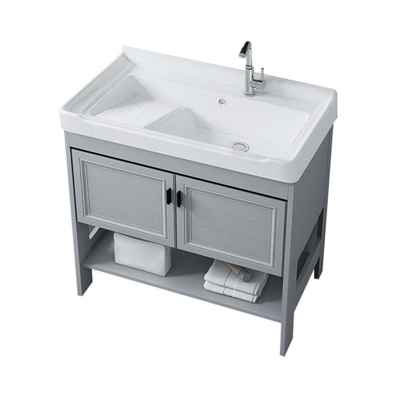 Modern Console Sink Porcelain Rectangular with Right Basin and Faucet Trough Sink 28"L x 19"W x 31"H Sink with Faucet Clearhalo 'Bathroom Remodel & Bathroom Fixtures' 'Bathroom Sinks & Faucet Components' 'Bathroom Sinks' 'bathroom_sink' 'Home Improvement' 'home_improvement' 'home_improvement_bathroom_sink' 6328058