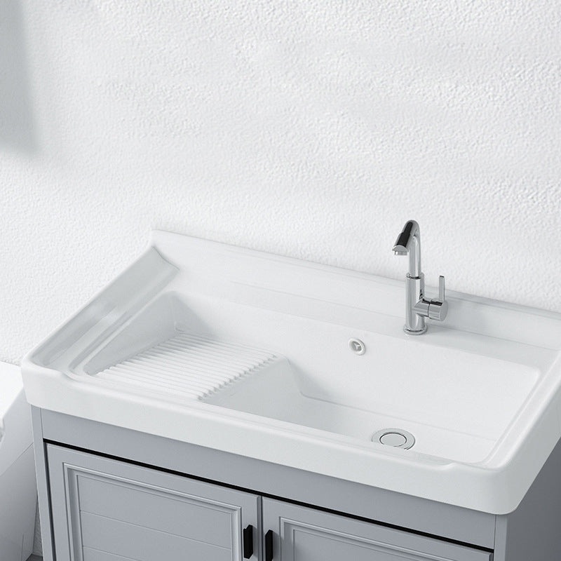 Modern Console Sink Porcelain Rectangular with Right Basin and Faucet Trough Sink Clearhalo 'Bathroom Remodel & Bathroom Fixtures' 'Bathroom Sinks & Faucet Components' 'Bathroom Sinks' 'bathroom_sink' 'Home Improvement' 'home_improvement' 'home_improvement_bathroom_sink' 6328060