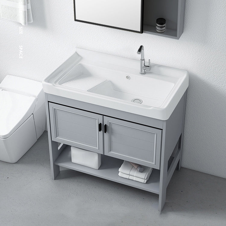 Modern Console Sink Porcelain Rectangular with Right Basin and Faucet Trough Sink Clearhalo 'Bathroom Remodel & Bathroom Fixtures' 'Bathroom Sinks & Faucet Components' 'Bathroom Sinks' 'bathroom_sink' 'Home Improvement' 'home_improvement' 'home_improvement_bathroom_sink' 6328062