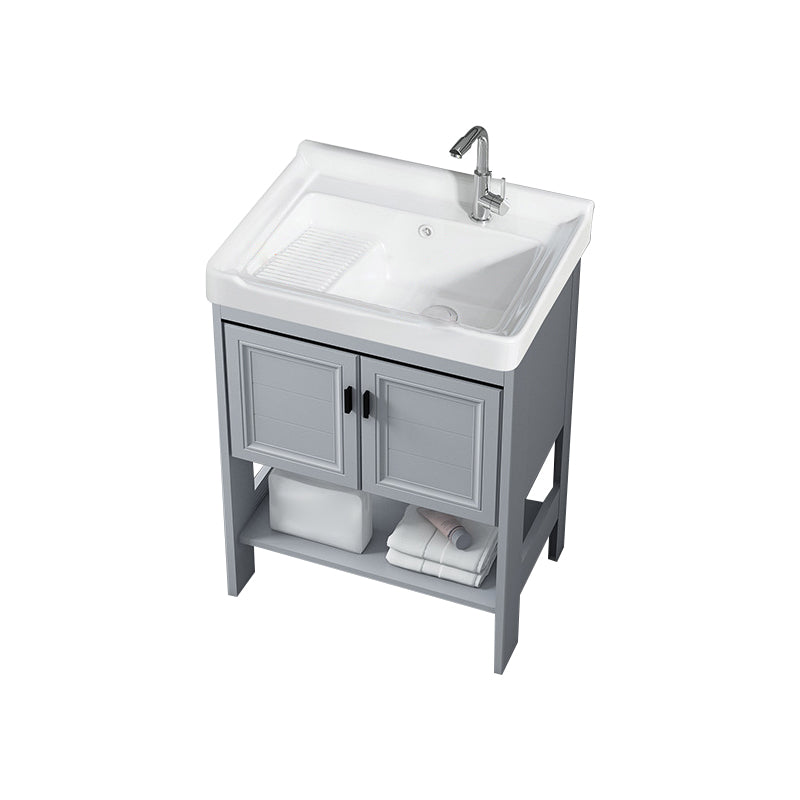 Modern Console Sink Porcelain Rectangular with Right Basin and Faucet Trough Sink Sink with Faucet Clearhalo 'Bathroom Remodel & Bathroom Fixtures' 'Bathroom Sinks & Faucet Components' 'Bathroom Sinks' 'bathroom_sink' 'Home Improvement' 'home_improvement' 'home_improvement_bathroom_sink' 6328063